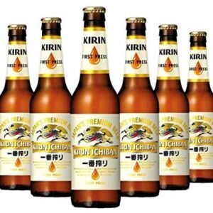 Bag of 6 Kirin Ichiban Bottles 330ml 5% alc. With Free Kirin Glass