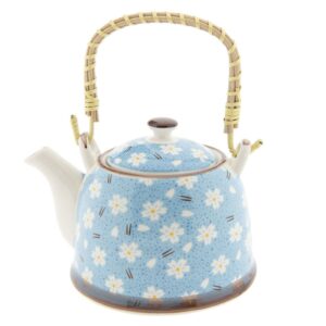 Traditional Tea Pot with Bamboo Handle MargueriteFlowers Design
