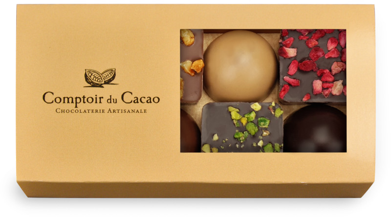 Comptoir du Cacao Square Dome praline assortment with window 72g 8 chocolates