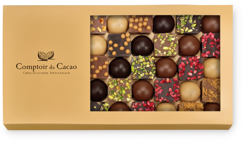 Comptoir du Cacao Square Dome praline assortment with window 410g