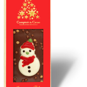 Comptoir du Cacao Milk Xmas bar Snowman red or green scarf 90g
