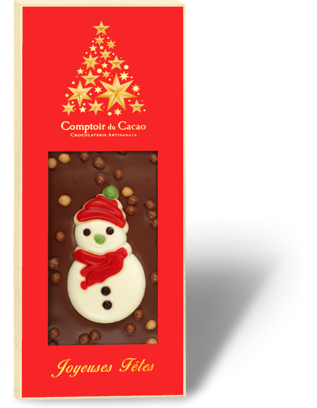 Comptoir du Cacao Milk Xmas bar Snowman red or green scarf 90g