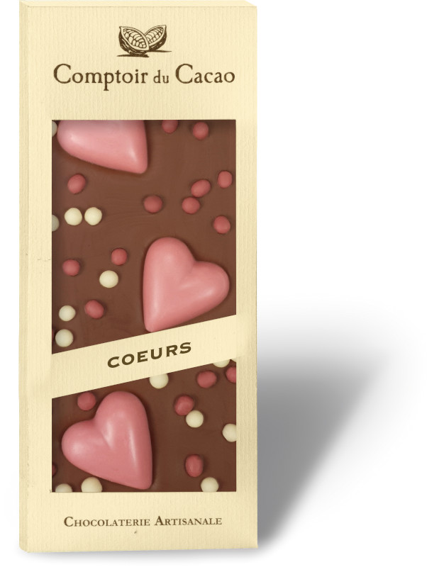 Comptoir du Cacao Gourmet bar milk red hearts 90g