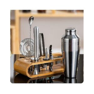Mixology Cocktail Shaker Set Stainless Steel with a Bamboo Stand