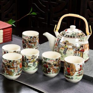 Gathering Geji Traditional Porcelain Tea Pot 900ml with 6 Cups 180ml in gift box