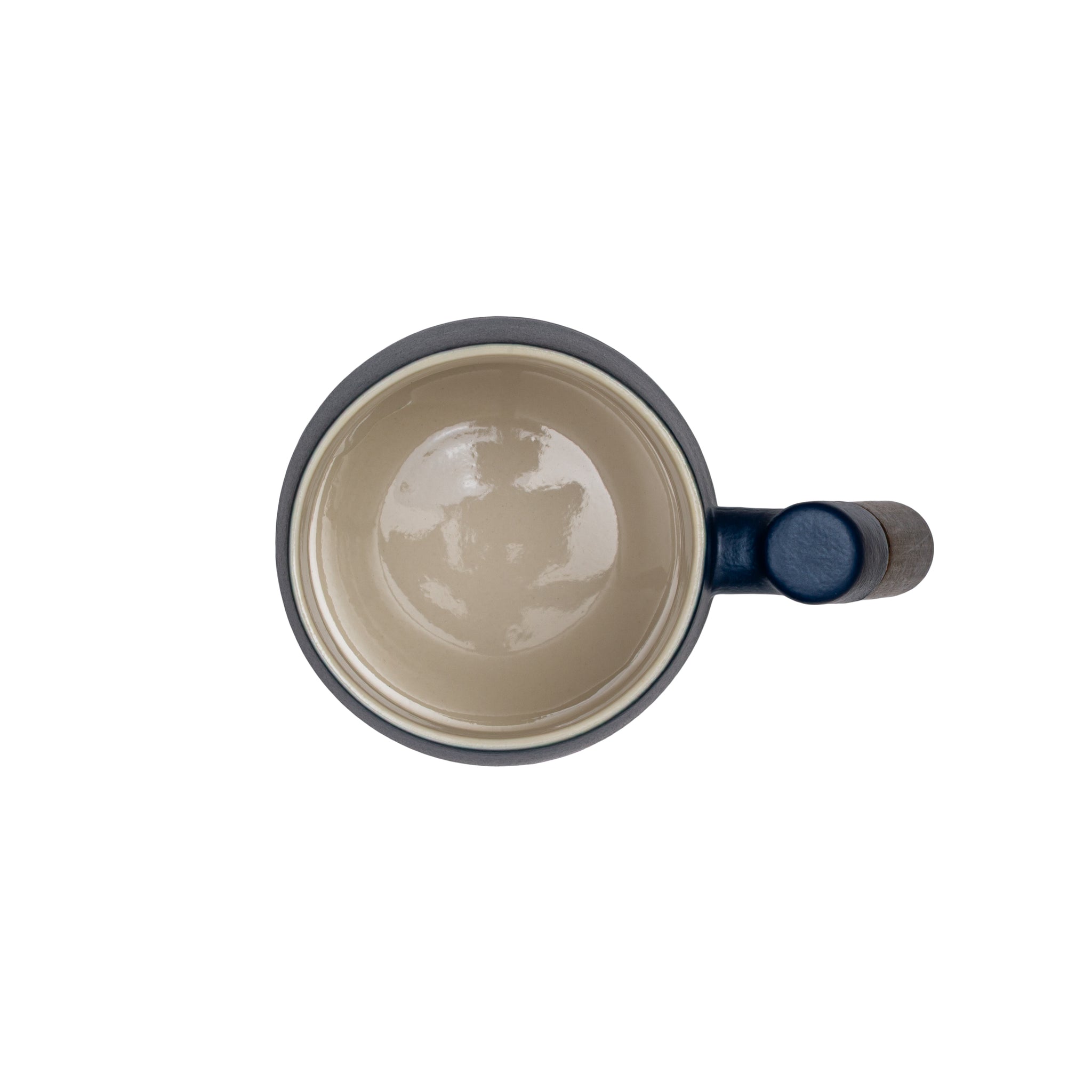 Japanese wooden handle ceramic infusor mug Navy Matt 400ml - Image 2