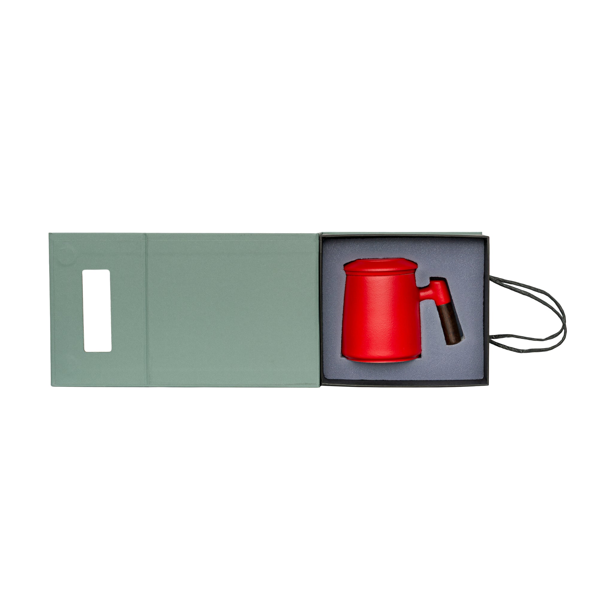 Japanese wooden handle ceramic infusor mug Red Matt 400ml - Image 5