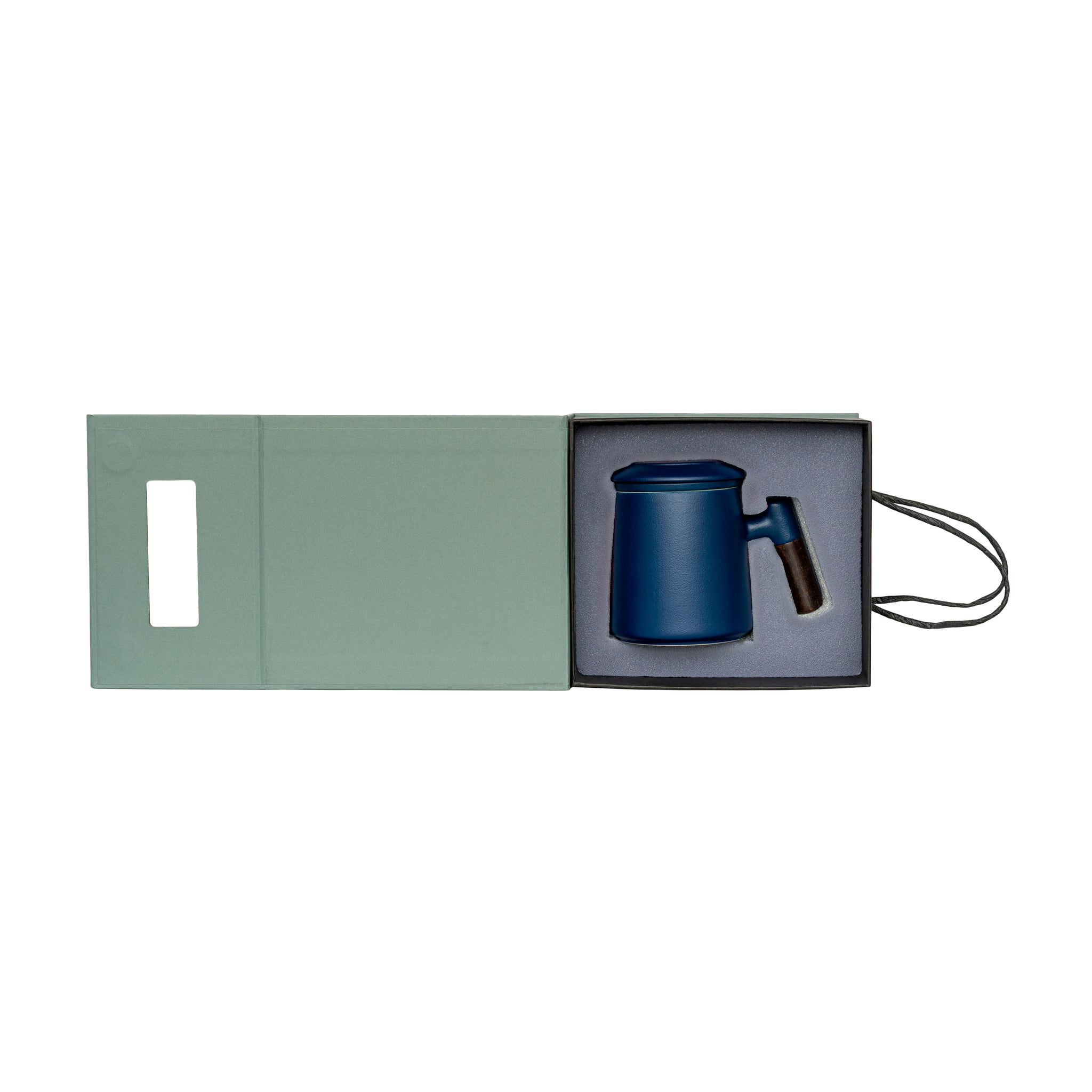 Japanese wooden handle ceramic infusor mug Navy Matt 400ml - Image 5