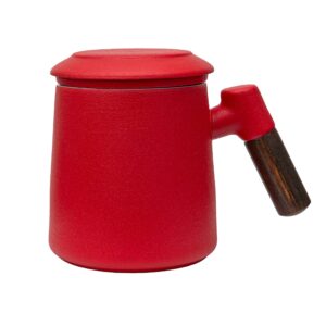 Japanese wooden handle ceramic infusor mug Red Matt 400ml
