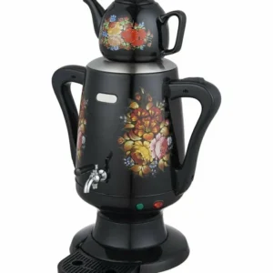 Russian Samovar Floral Antique Stainless Steel 4L 1800W Double Pot Kettle with 1.2L Porcelain Teapot with Stainless Steel Infusor and Auto Shut-Off & Boil-Dry Protection, with Keep Warm Function